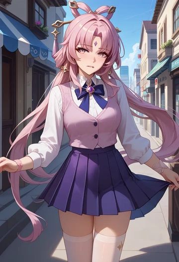 star rail,fu xuan,spring,student uniform,vest  - AI generated anime art